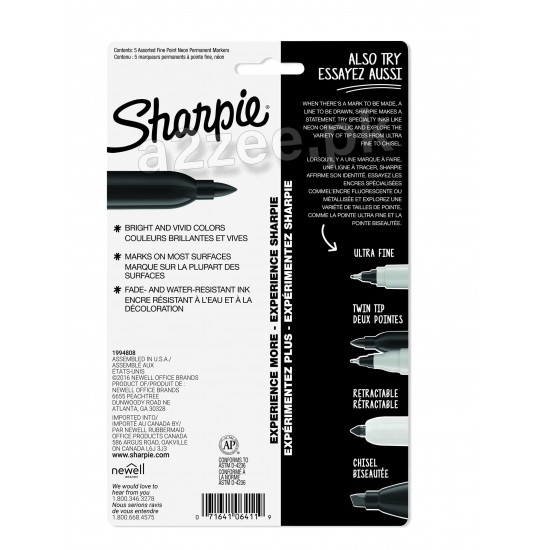  Sharpie Stationery - Sharpie Fine Tip Permanent Markers, Neon, 5 CT