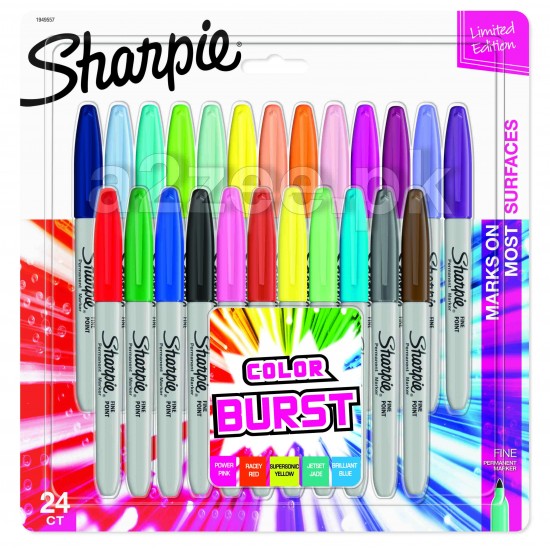  Sharpie Stationery - Fine Tip Permanent Markers, Color Burst, Assorted, 24 CT