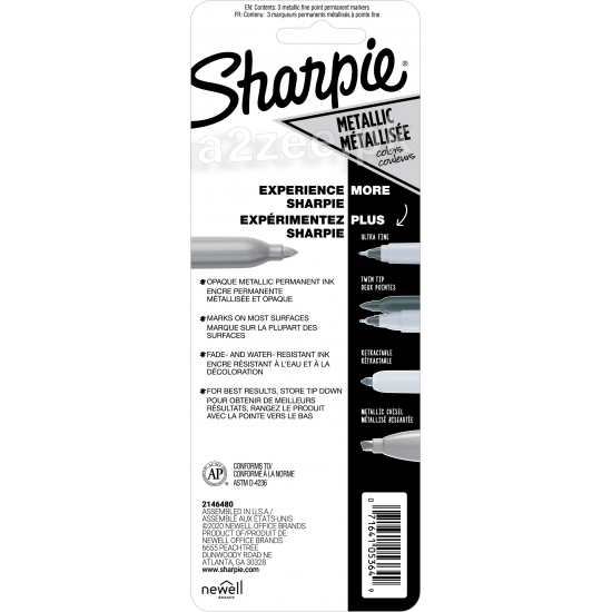 Sharpie Stationery -  Fine Tip Permanent Marker, Metallic, 3 CT